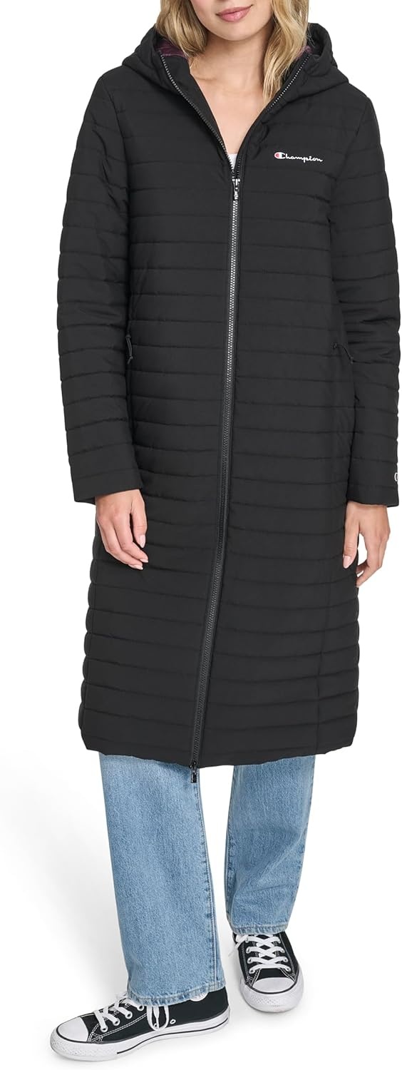 image:imageChampion Womens Lightweight Long Hooded PufferBlack