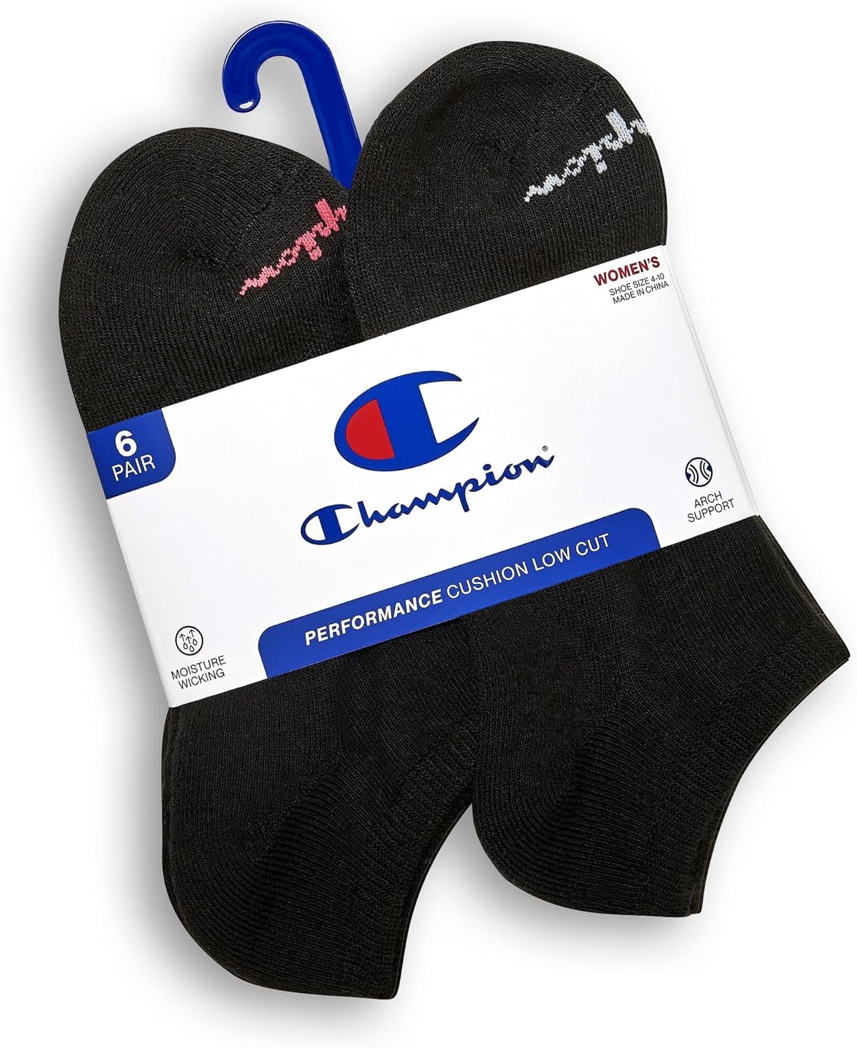 image:imageChampion Womens Low Cut Beathable MoistureWicking Athletic Socks 6PackBlack Toe Logo