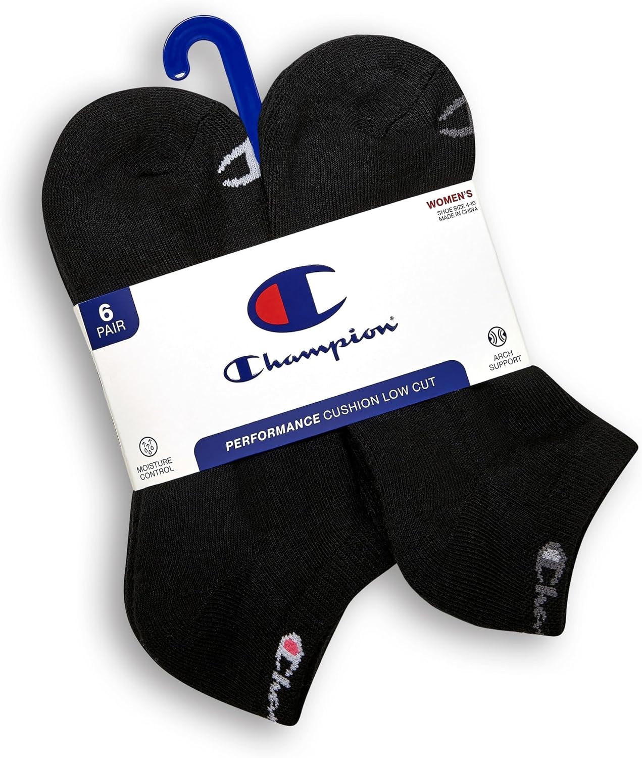 image:imageChampion Womens Low Cut Beathable MoistureWicking Athletic Socks 6PackBlack Toe Logo
