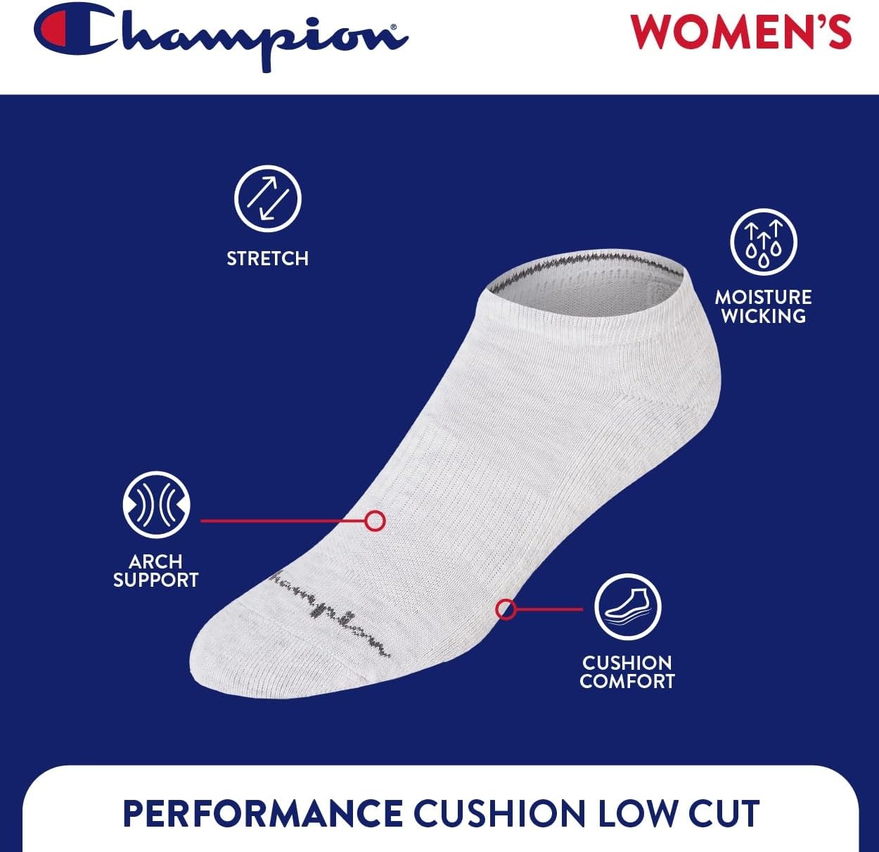 image:imageChampion Womens Low Cut Beathable MoistureWicking Athletic Socks 6PackGreyNeutral Assorted