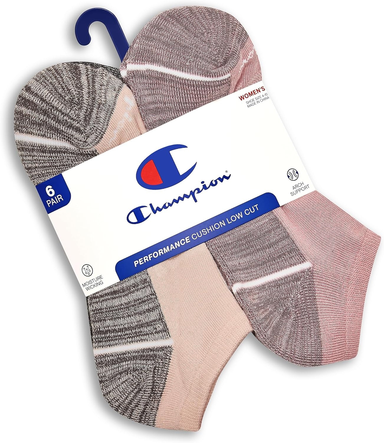 image:imageChampion Womens Low Cut Beathable MoistureWicking Athletic Socks 6PackNeutral Assorted Big C