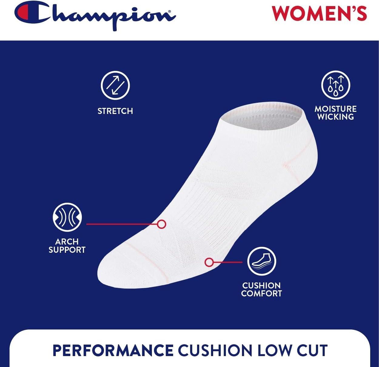 image:imageChampion Womens Low Cut Beathable MoistureWicking Athletic Socks 6PackNeutral Heel Toe