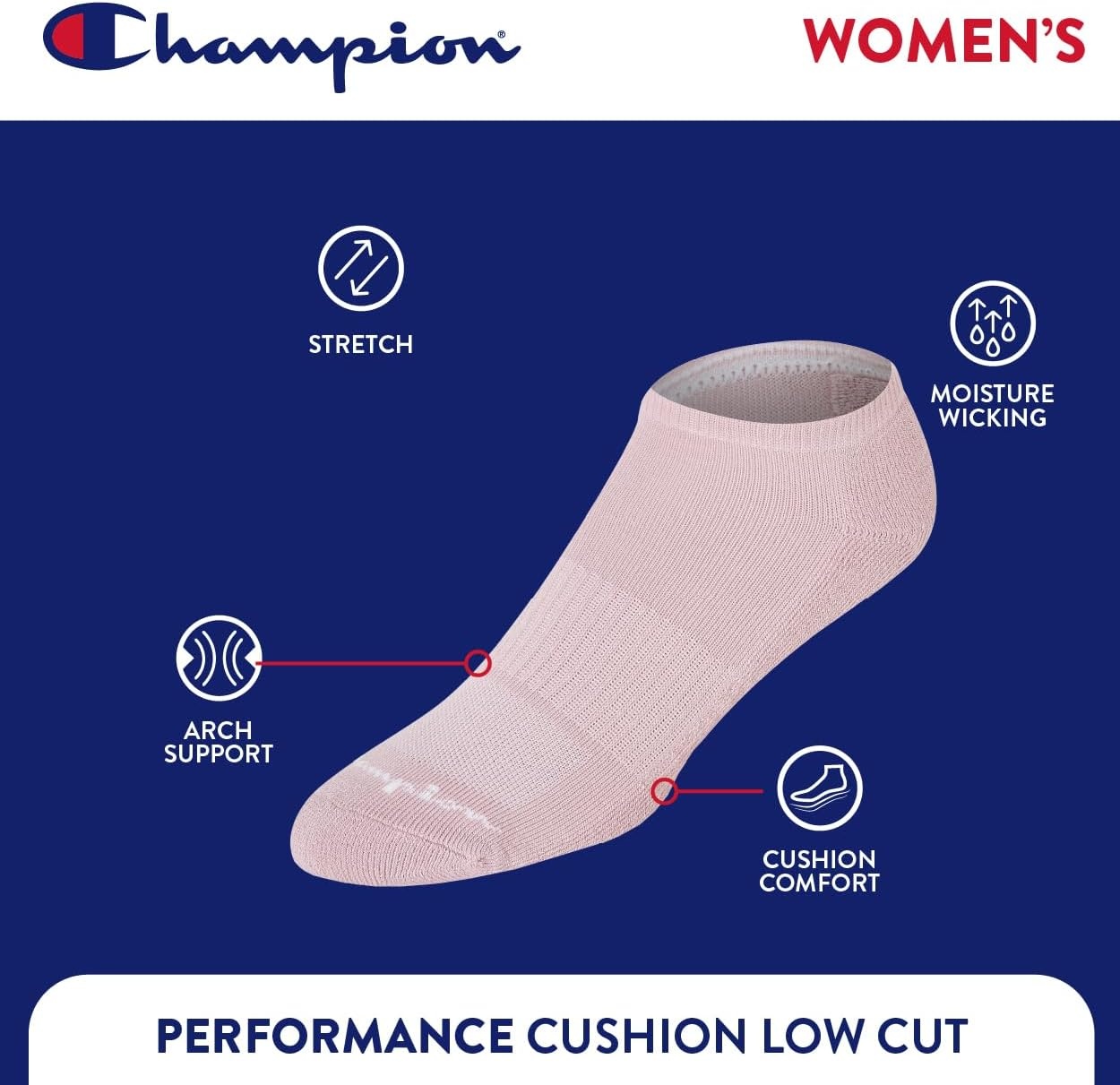 image:imageChampion Womens Low Cut Beathable MoistureWicking Athletic Socks 6PackPink Multi