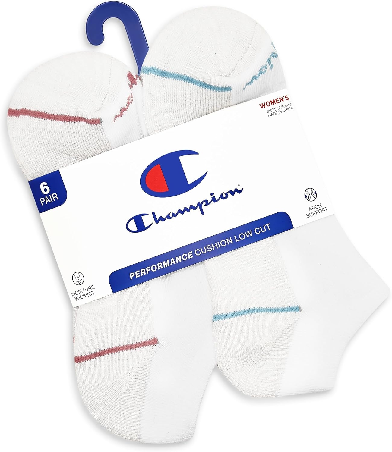 image:imageChampion Womens Low Cut Beathable MoistureWicking Athletic Socks 6PackWhite Big C