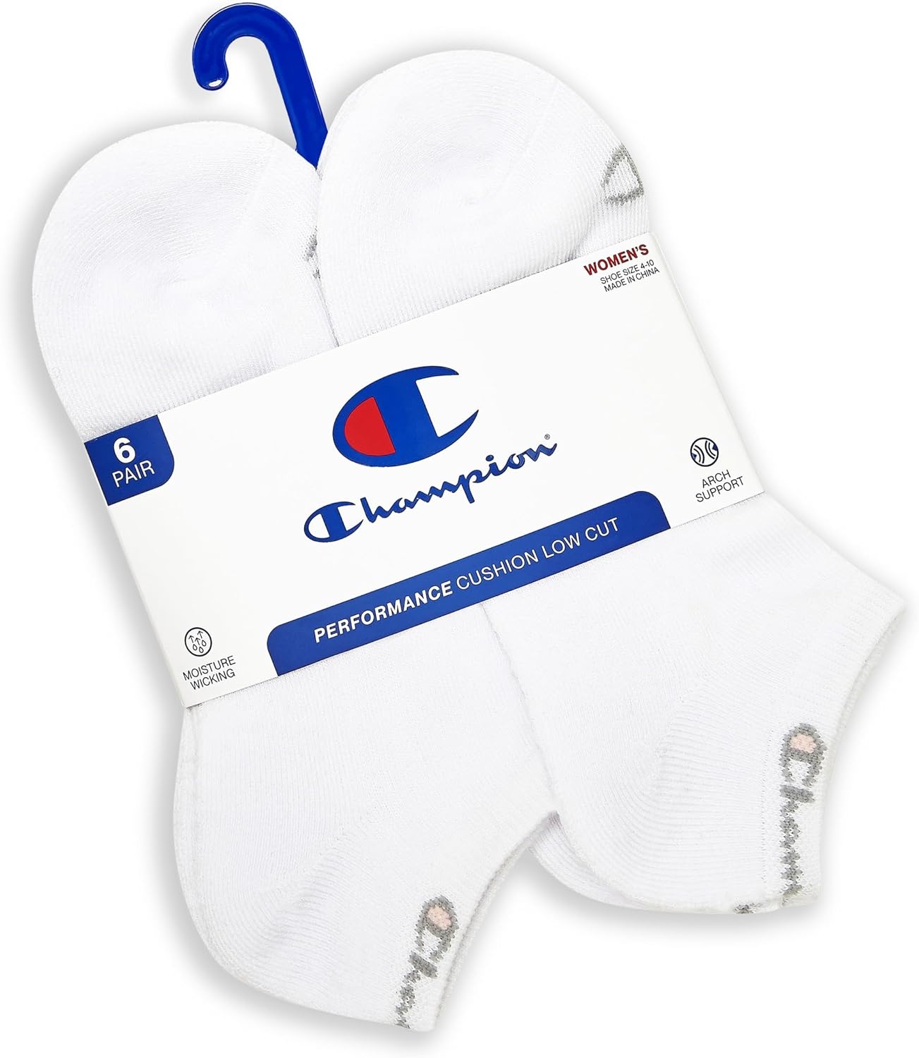 image:imageChampion Womens Low Cut Beathable MoistureWicking Athletic Socks 6PackWhite Toe Logo