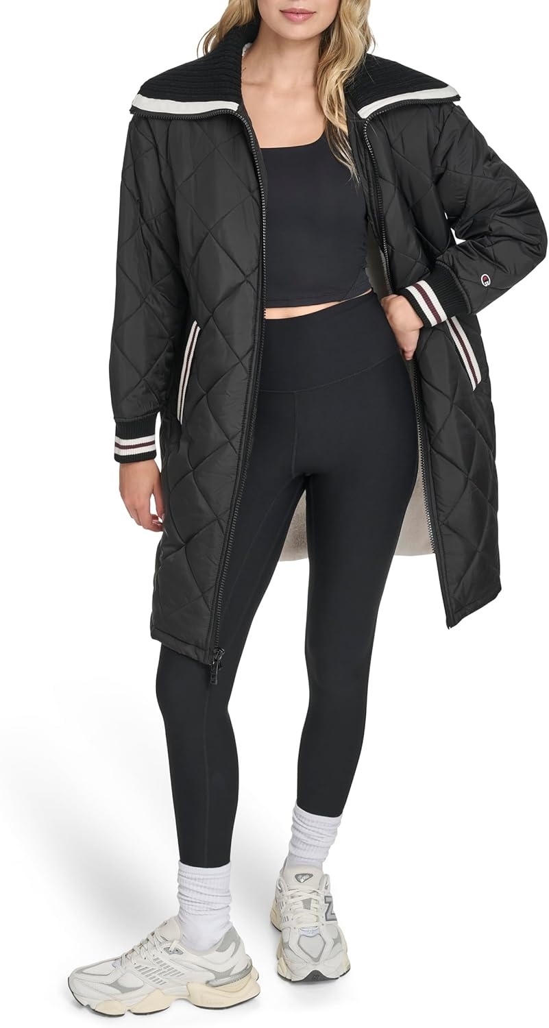 image:imageChampion Womens Midlength Diamond Quilted Shawl Collar JacketBlack