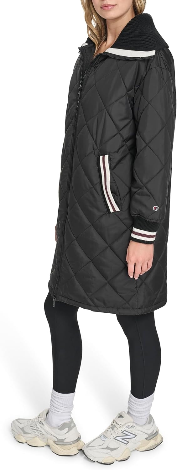 image:imageChampion Womens Midlength Diamond Quilted Shawl Collar JacketBlack