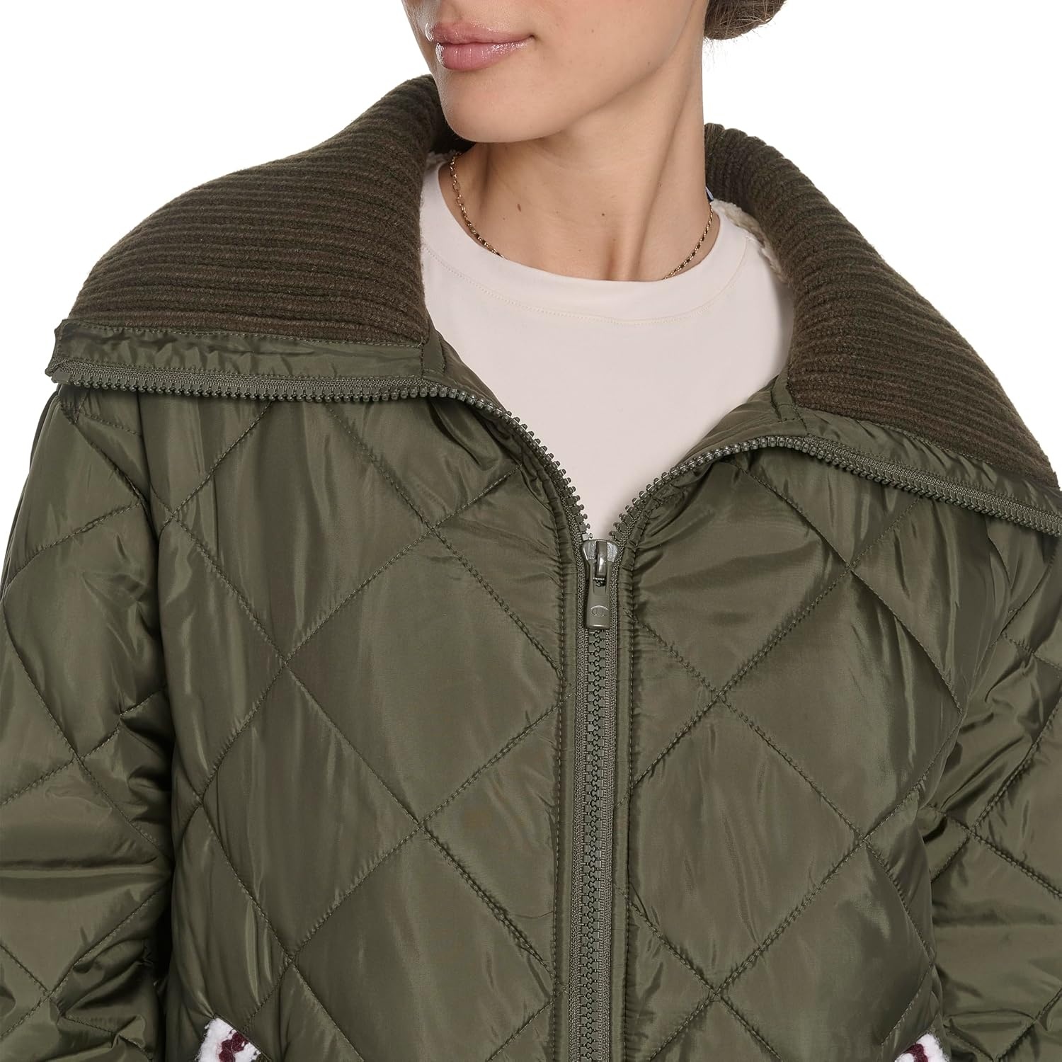 image:imageChampion Womens Midlength Diamond Quilted Shawl Collar JacketOlive