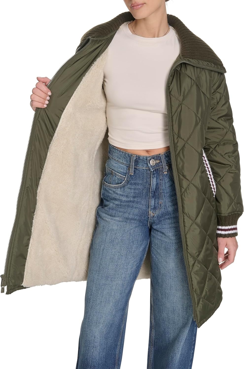 image:imageChampion Womens Midlength Diamond Quilted Shawl Collar JacketOlive