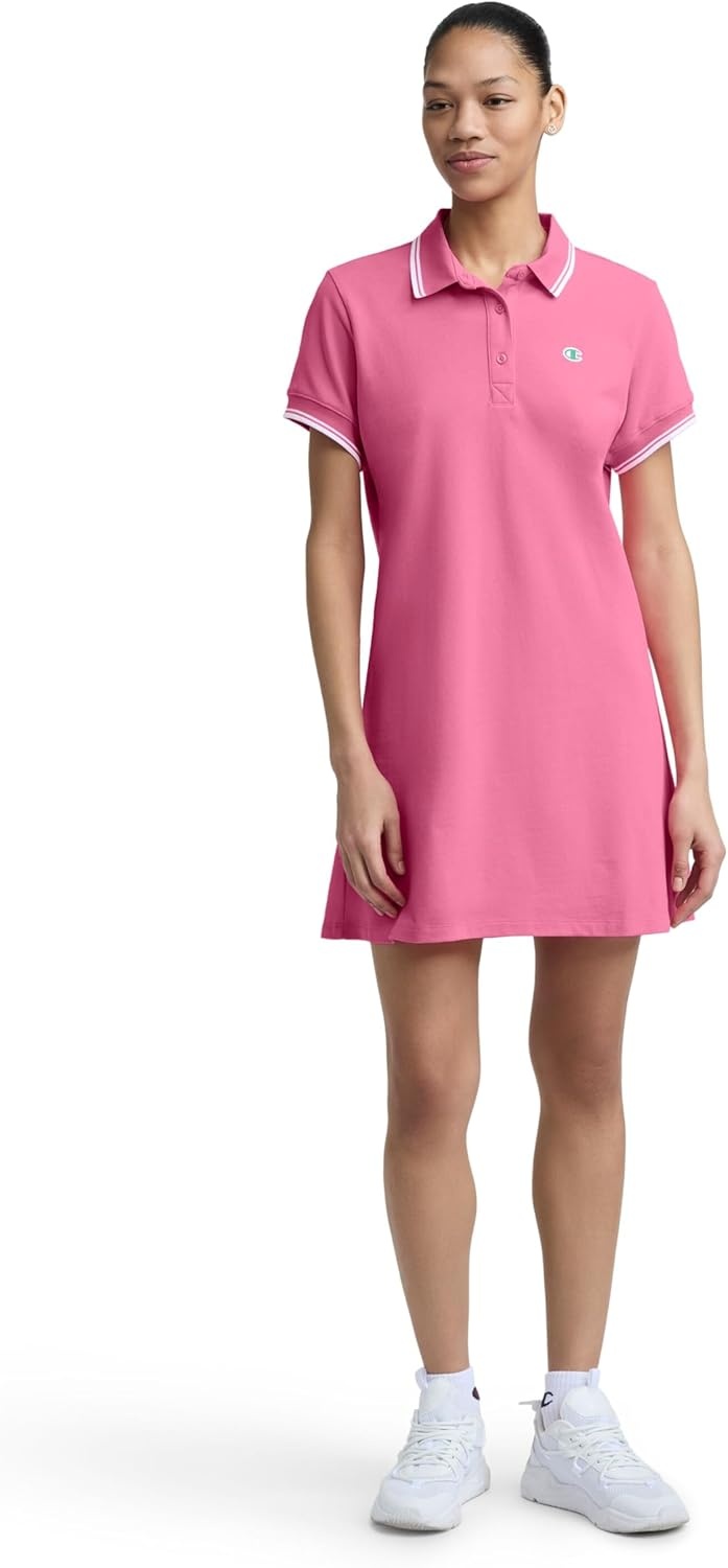 image:imageChampion Womens Off the Court Short Sleeve 345 Polo Dress Standard FitPink Cosmos
