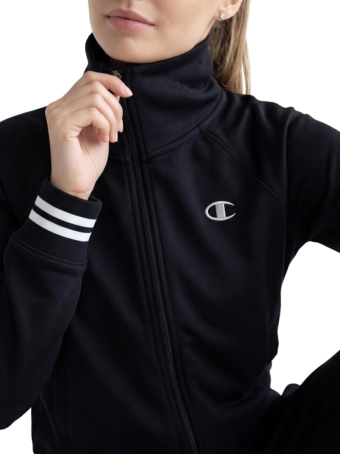 image:imageChampion Womens Pitcher Fullzip Mock Neck Track Jacket Standard Fit French TerryBlack