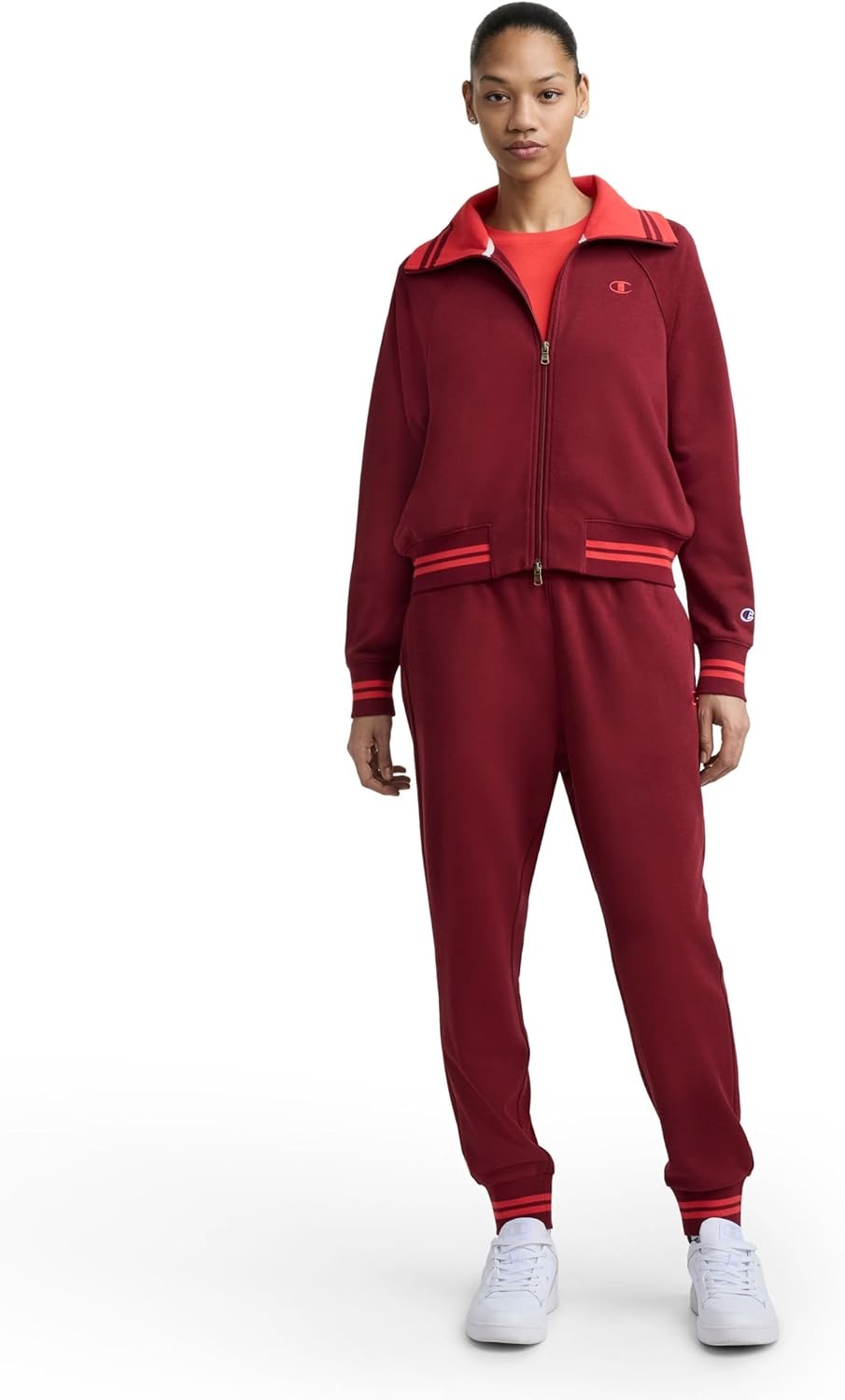 image:imageChampion Womens Pitcher Fullzip Mock Neck Track Jacket Standard Fit French TerryPomegranate