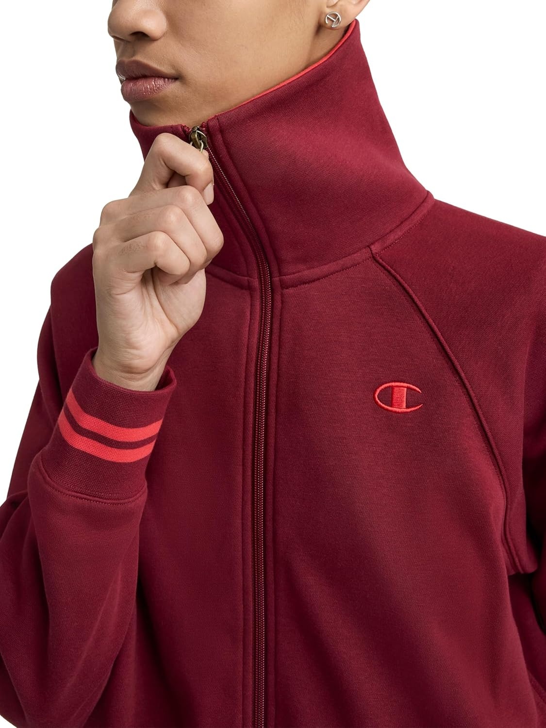 image:imageChampion Womens Pitcher Fullzip Mock Neck Track Jacket Standard Fit French TerryPomegranate