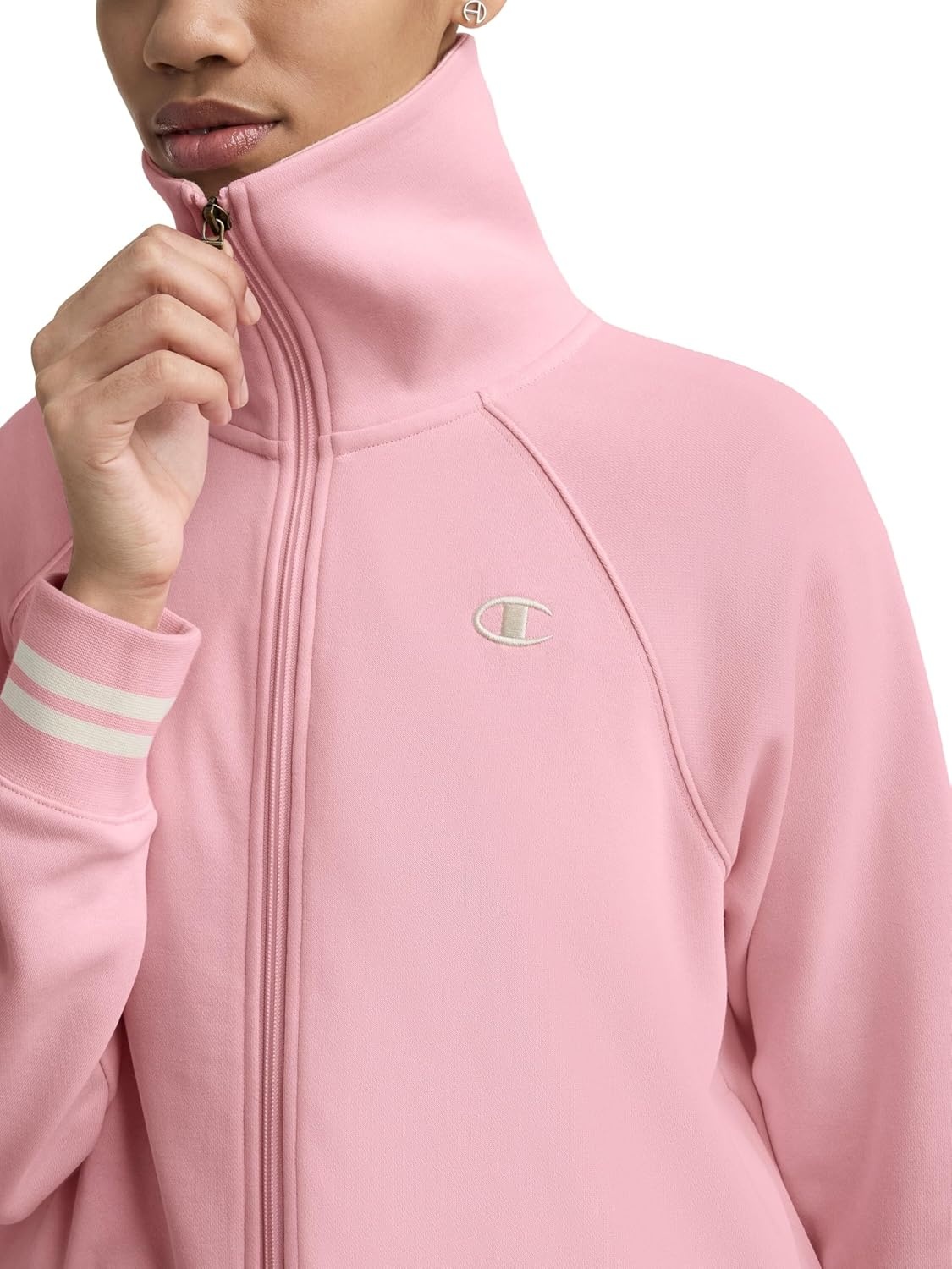 image:imageChampion Womens Pitcher Fullzip Mock Neck Track Jacket Standard Fit French TerryRose Shadow