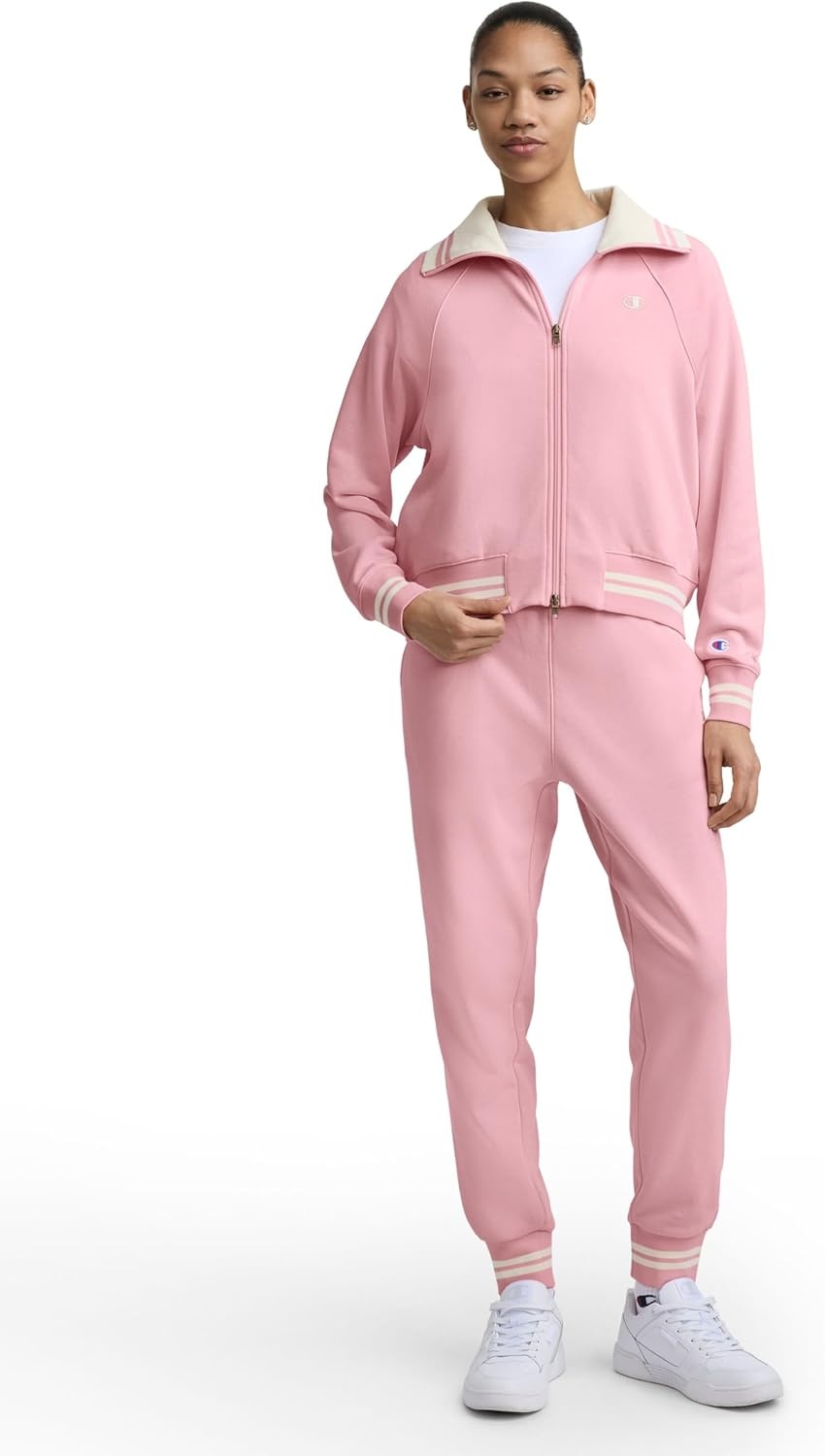 image:imageChampion Womens Pitcher Fullzip Mock Neck Track Jacket Standard Fit French TerryRose Shadow