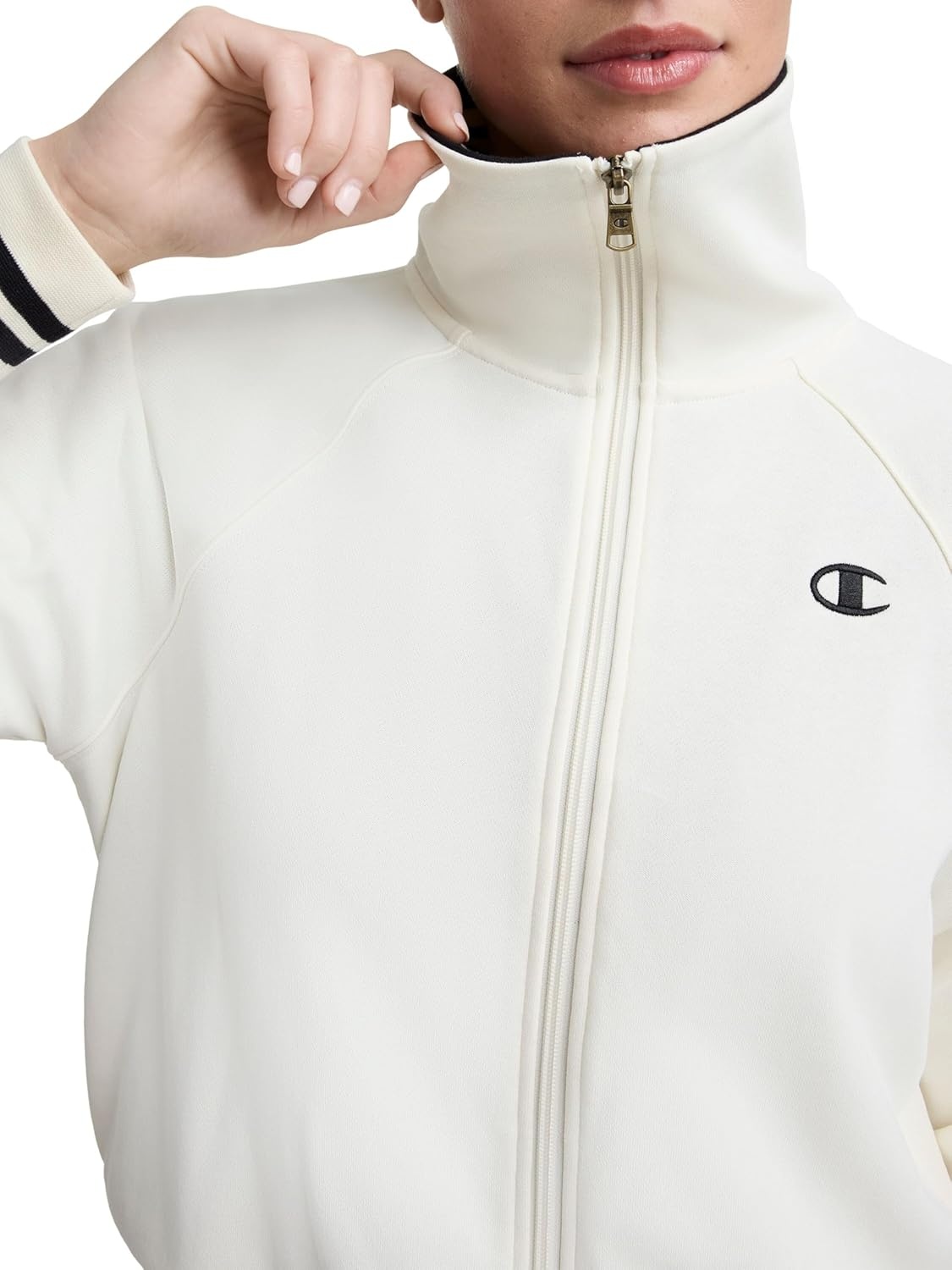 image:imageChampion Womens Pitcher Fullzip Mock Neck Track Jacket Standard Fit French TerryUnbleached Cotton