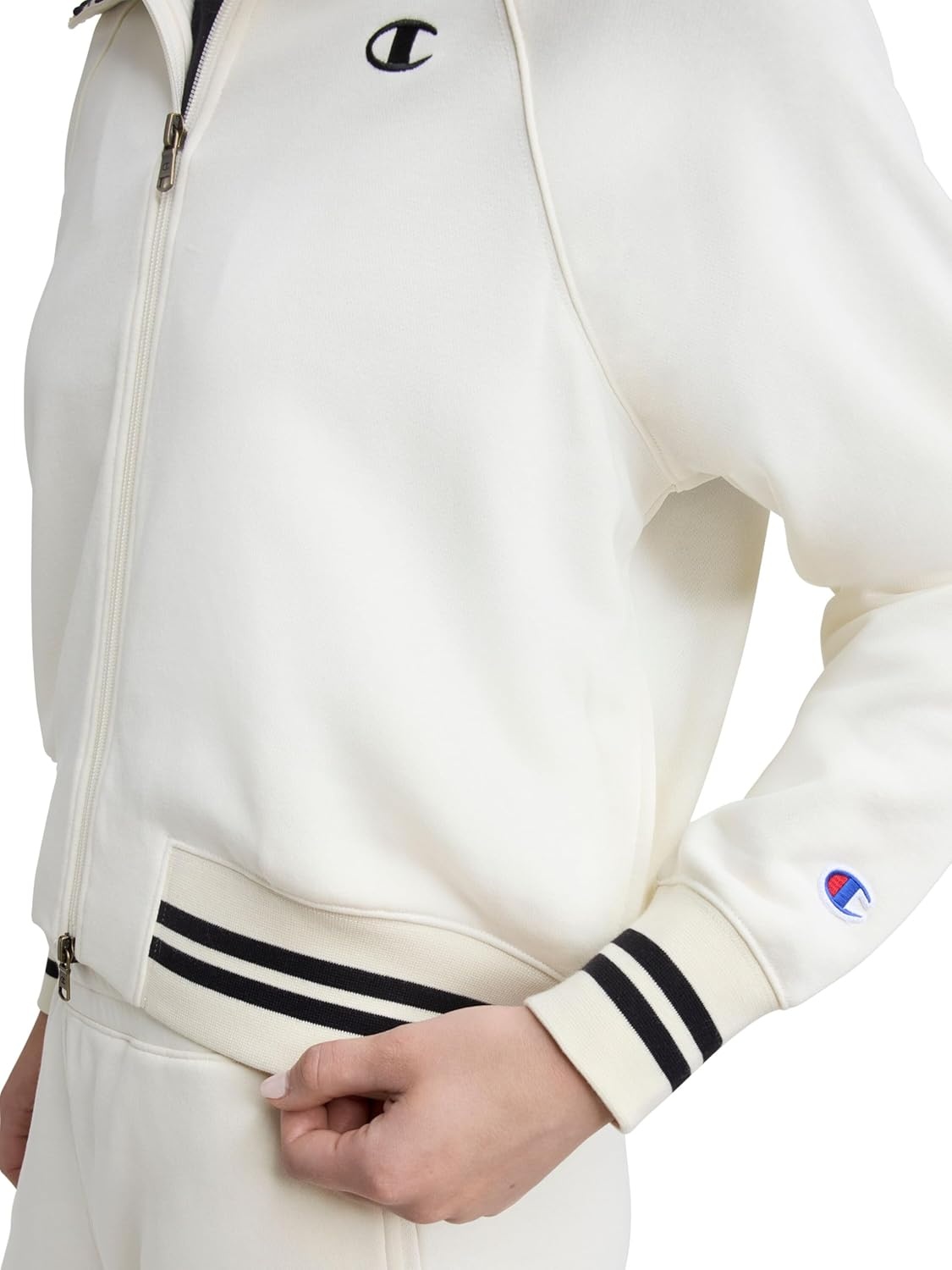 image:imageChampion Womens Pitcher Fullzip Mock Neck Track Jacket Standard Fit French TerryUnbleached Cotton