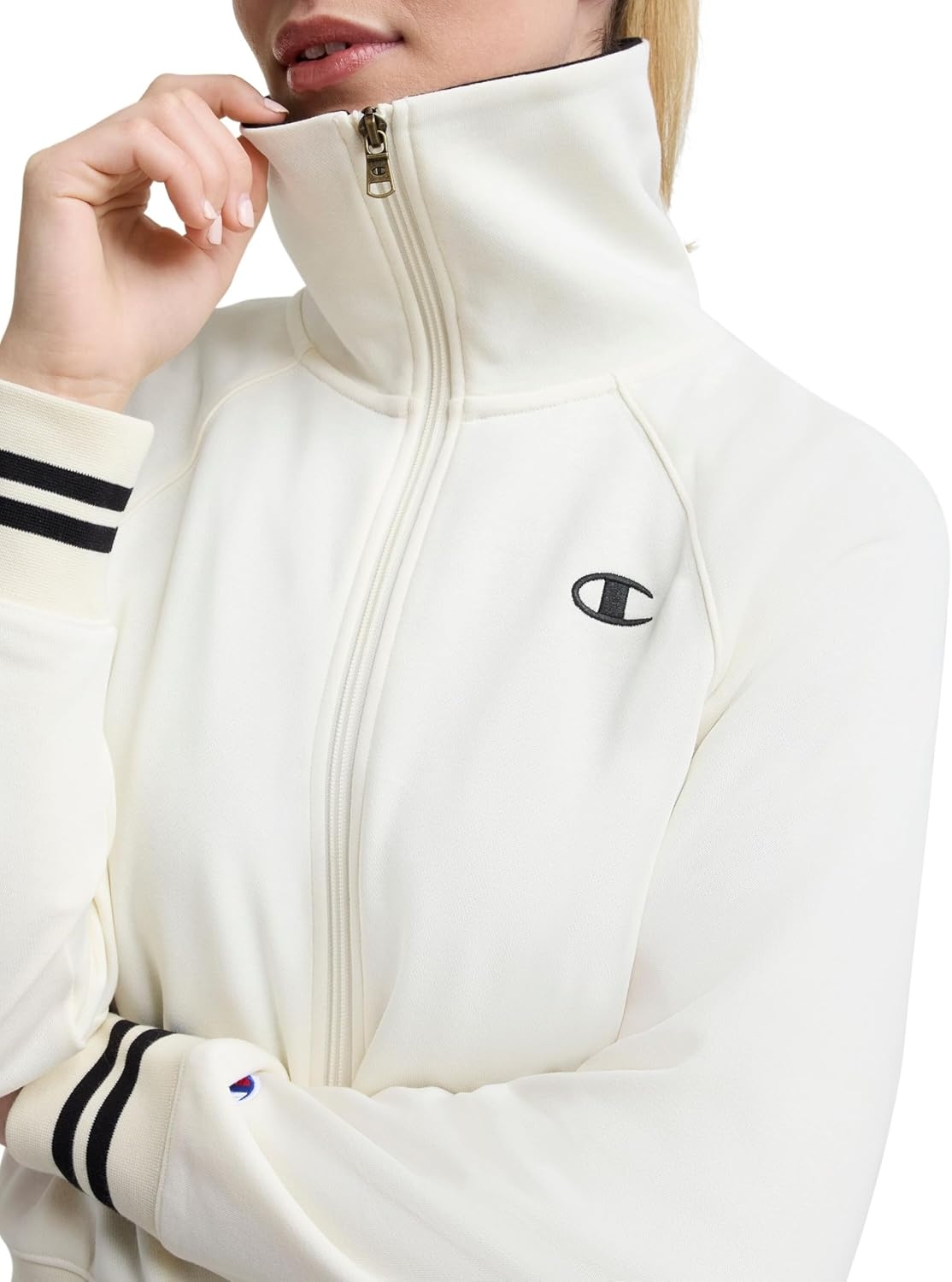 image:imageChampion Womens Pitcher Fullzip Mock Neck Track Jacket Standard Fit French TerryUnbleached Cotton