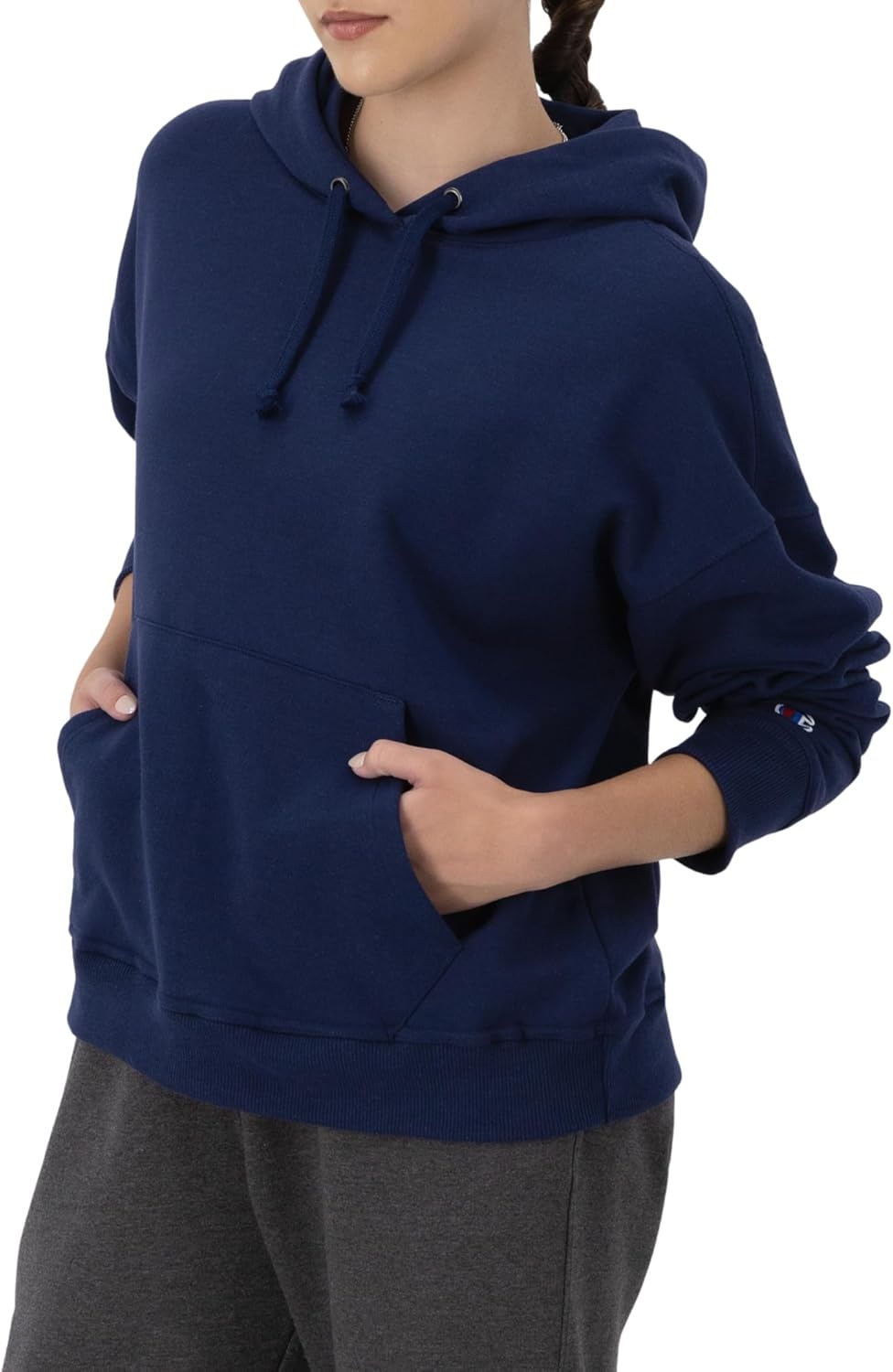 image:imageChampion Womens Pullover Fleece Hoodie Loose Fit Midweight Script Logo Available in Regular and PlusAthletic Navy