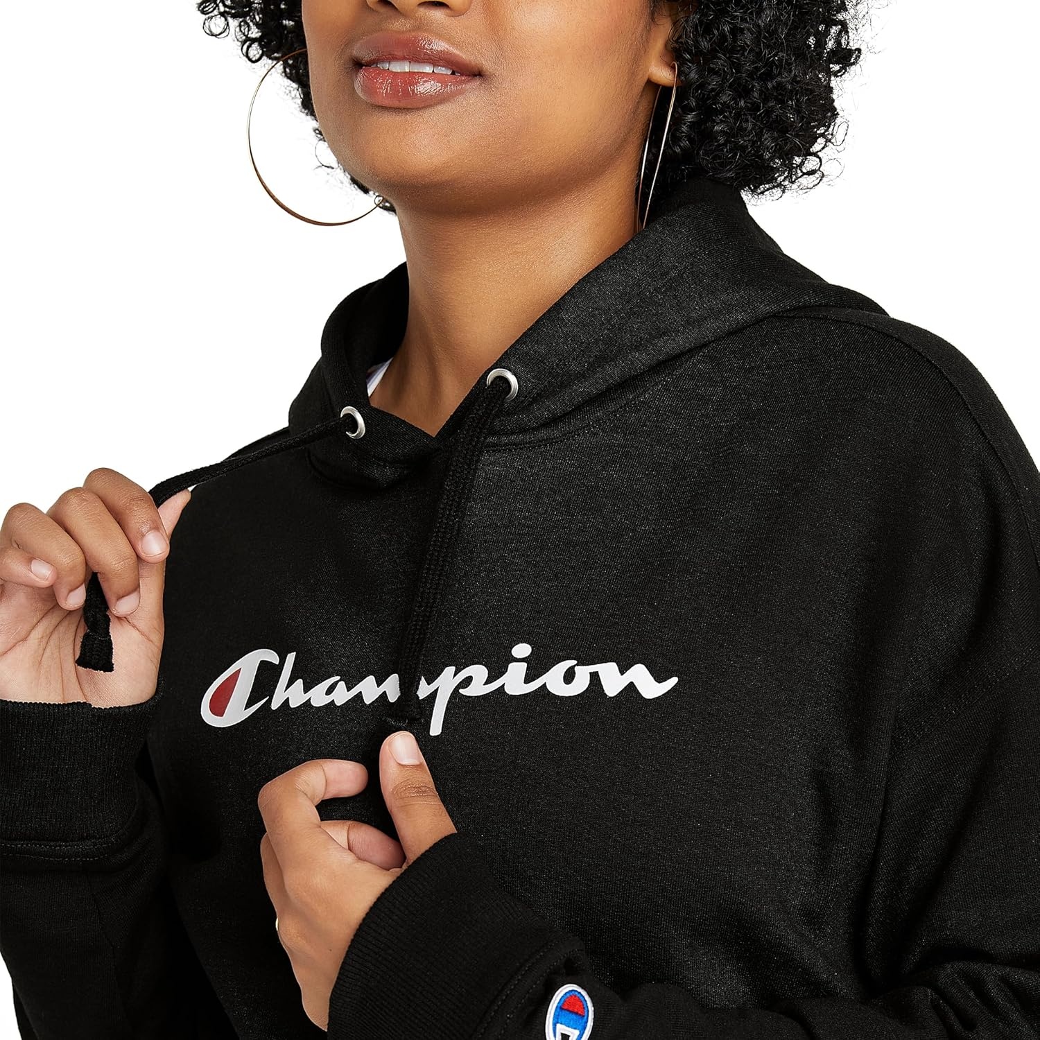 image:imageChampion Womens Pullover Fleece Hoodie Loose Fit Midweight Script Logo Available in Regular and PlusBlack Classic Script Logo