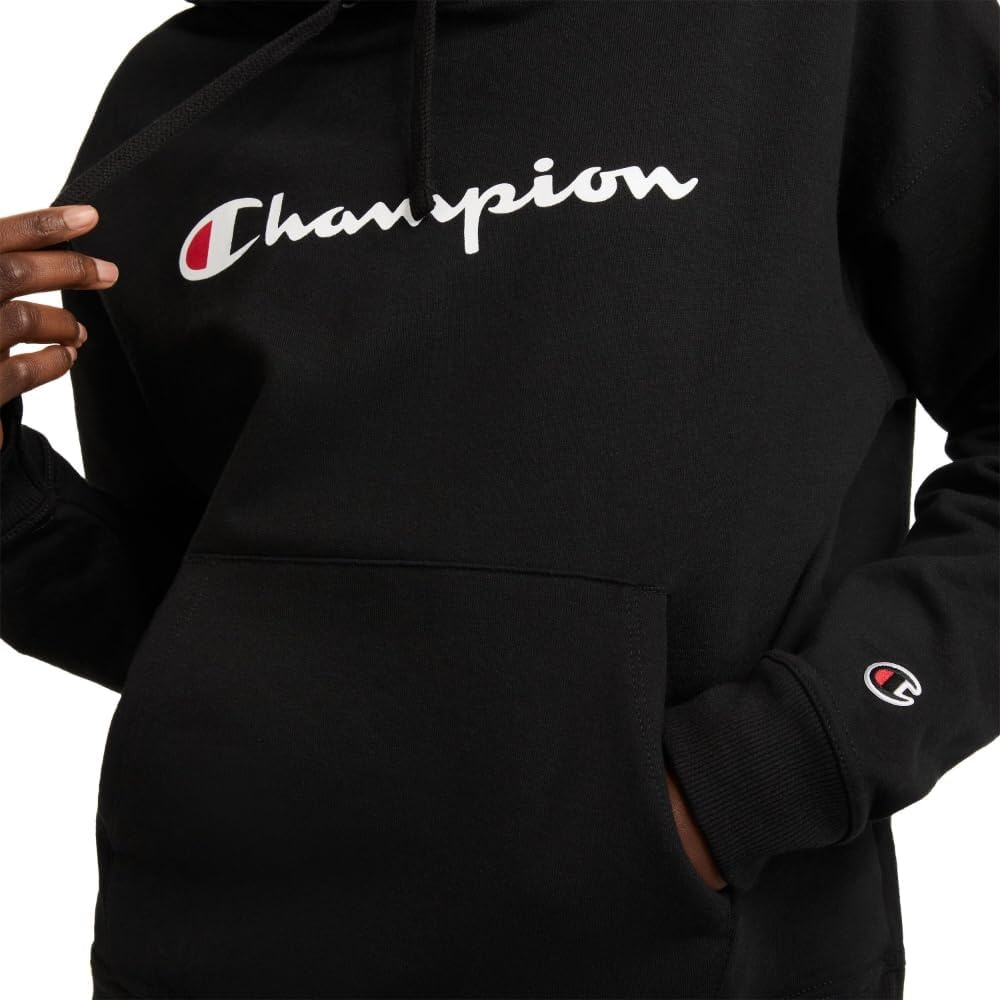 image:imageChampion Womens Pullover Fleece Hoodie Loose Fit Midweight Script Logo Available in Regular and PlusBlack Classic Script Logo