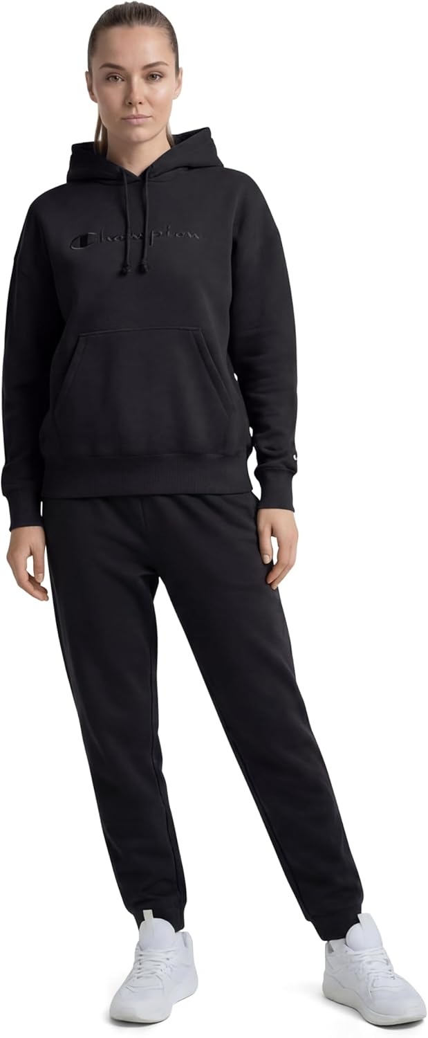 image:imageChampion Womens Pullover Fleece Hoodie Loose Fit Midweight Script Logo Available in Regular and PlusBlack Embroidered Script Logo