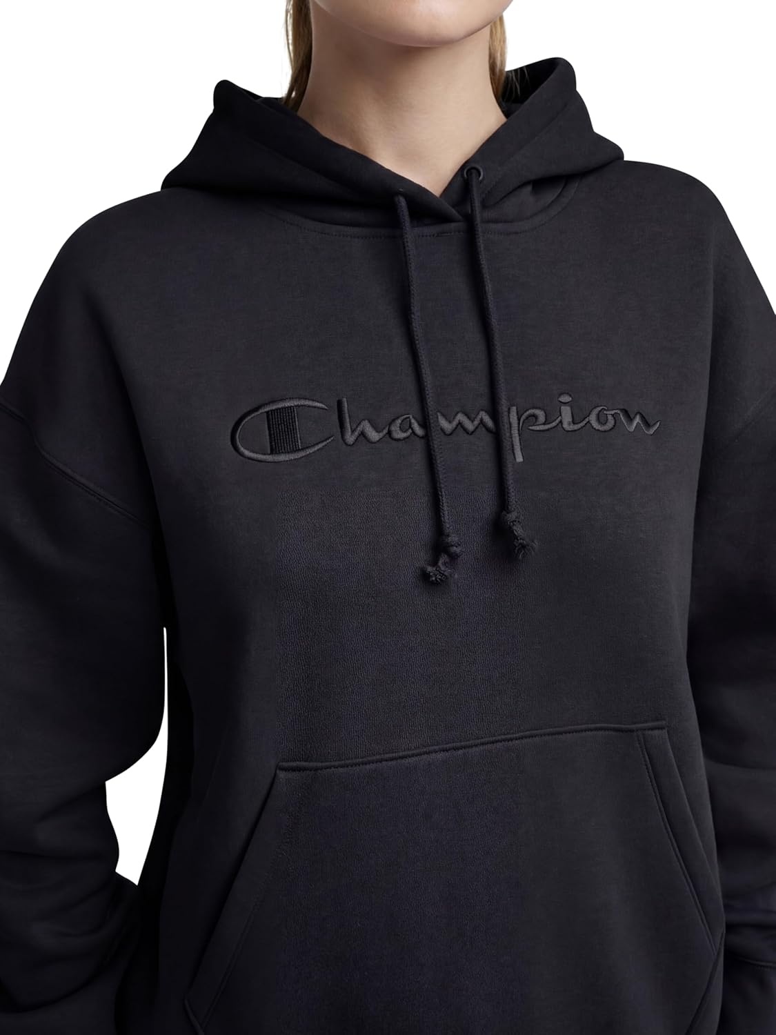 image:imageChampion Womens Pullover Fleece Hoodie Loose Fit Midweight Script Logo Available in Regular and PlusBlack Embroidered Script Logo