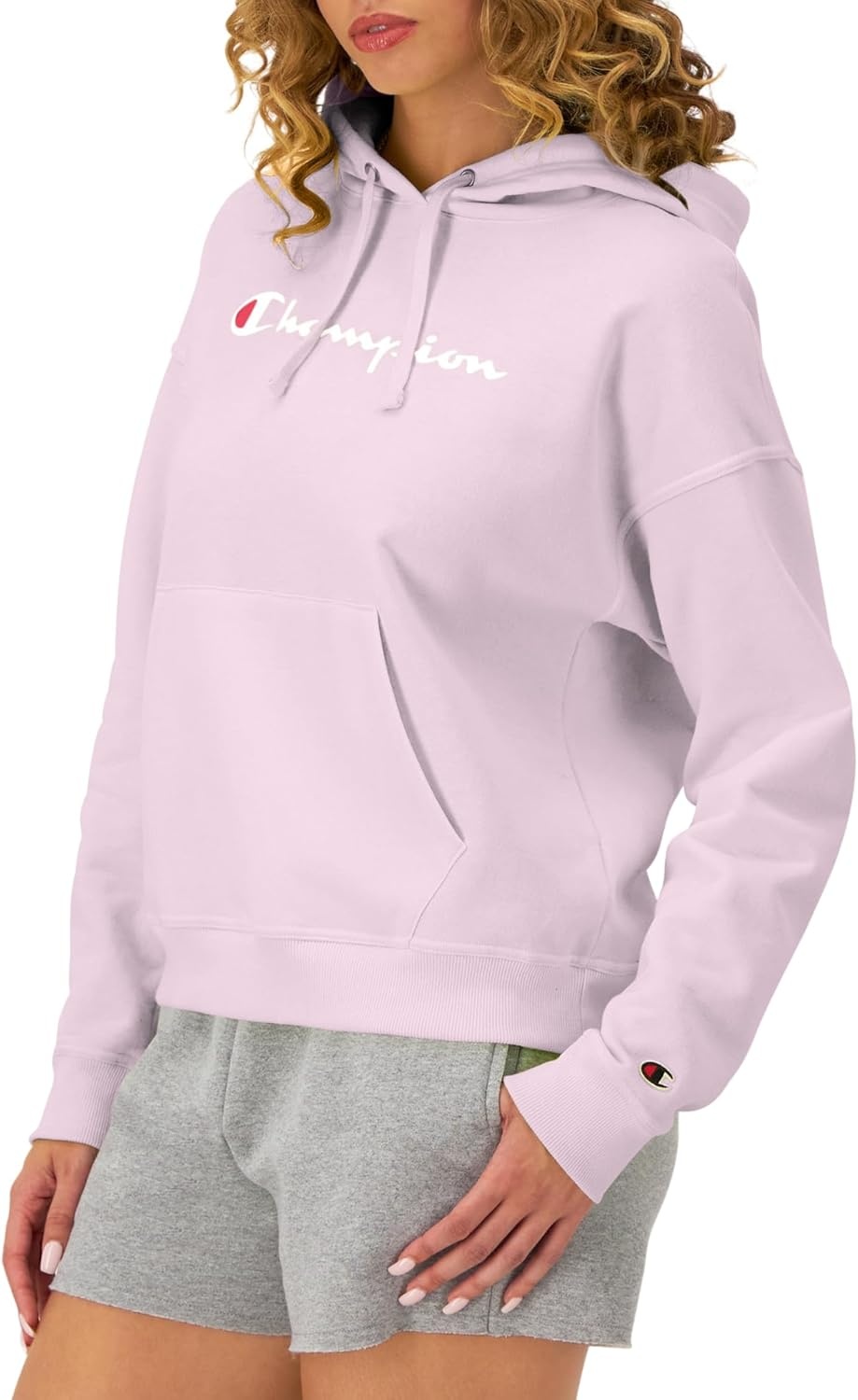image:imageChampion Womens Pullover Fleece Hoodie Loose Fit Midweight Script Logo Available in Regular and PlusChantilly Pink Script