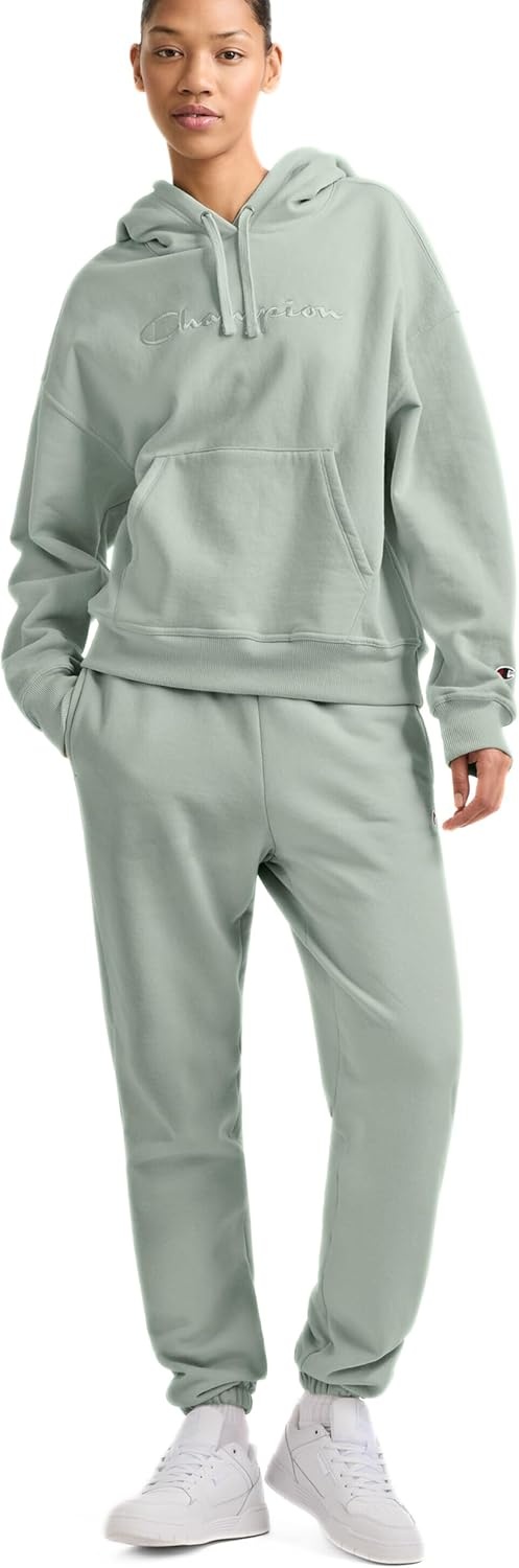image:imageChampion Womens Pullover Fleece Hoodie Loose Fit Midweight Script Logo Available in Regular and PlusClever Sage Embroidered Script Logo