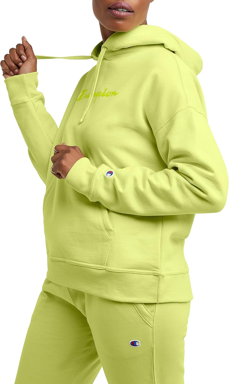 image:imageChampion Womens Pullover Fleece Hoodie Loose Fit Midweight Script Logo Available in Regular and PlusFrozen Lime Script