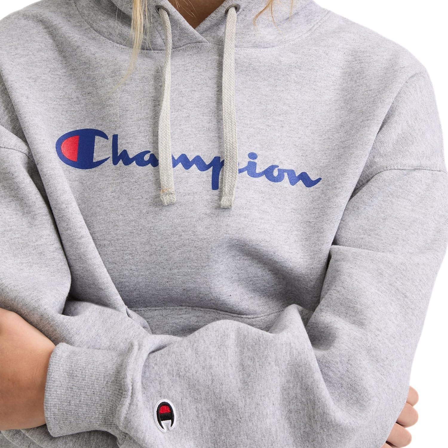 image:imageChampion Womens Pullover Fleece Hoodie Loose Fit Midweight Script Logo Available in Regular and PlusOxford Gray Classic Script Logo