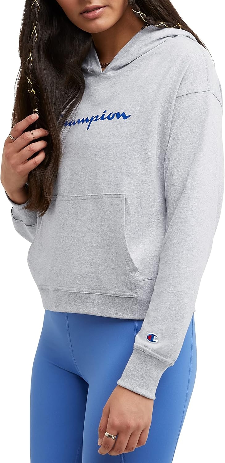 image:imageChampion Womens Pullover Fleece Hoodie Loose Fit Midweight Script Logo Available in Regular and PlusOxford Gray Champion Script