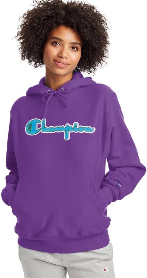 image:imageChampion Womens Pullover Fleece Hoodie Loose Fit Midweight Script Logo Available in Regular and PlusPurupleBlue