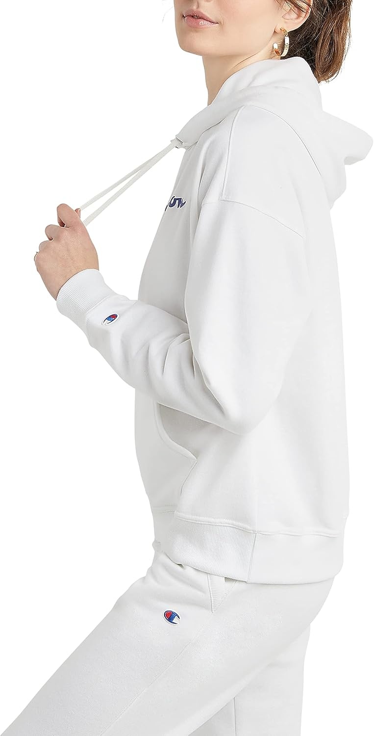 image:imageChampion Womens Pullover Fleece Hoodie Loose Fit Midweight Script Logo Available in Regular and PlusWhite Classic Script Logo