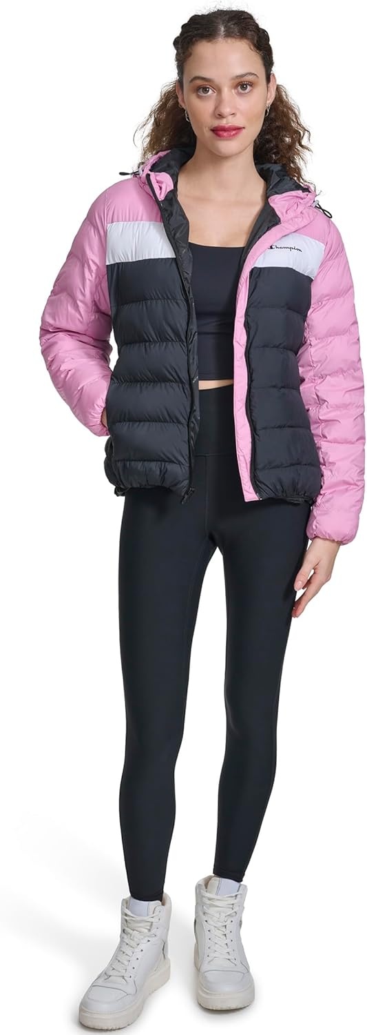 image:imageChampion Womens Quilted Coat Packable Puffer Jacket With HoodMauveNavy Combo