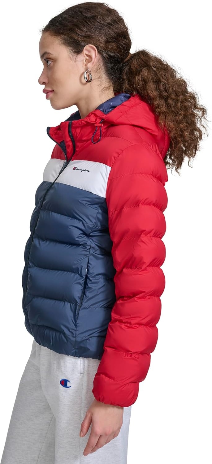 image:imageChampion Womens Quilted Coat Packable Puffer Jacket With HoodRedNavy Combo