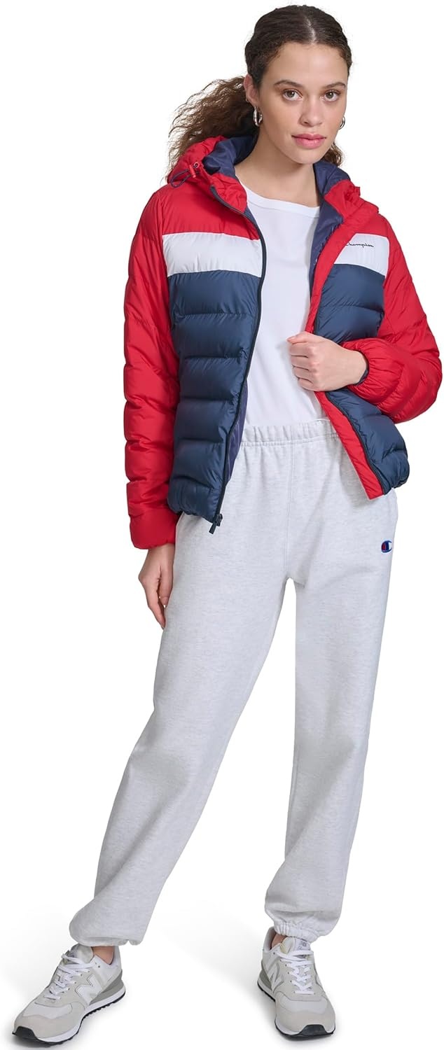 image:imageChampion Womens Quilted Coat Packable Puffer Jacket With HoodRedNavy Combo