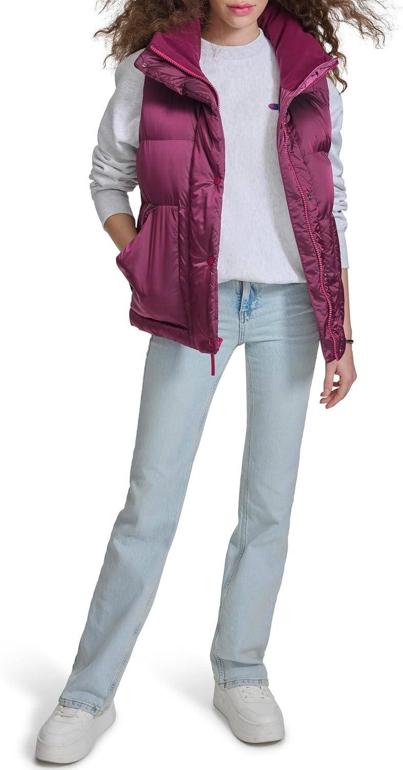 image:imageChampion Womens Satin Quilted Puffer Vest With Stand CollarDark Pink