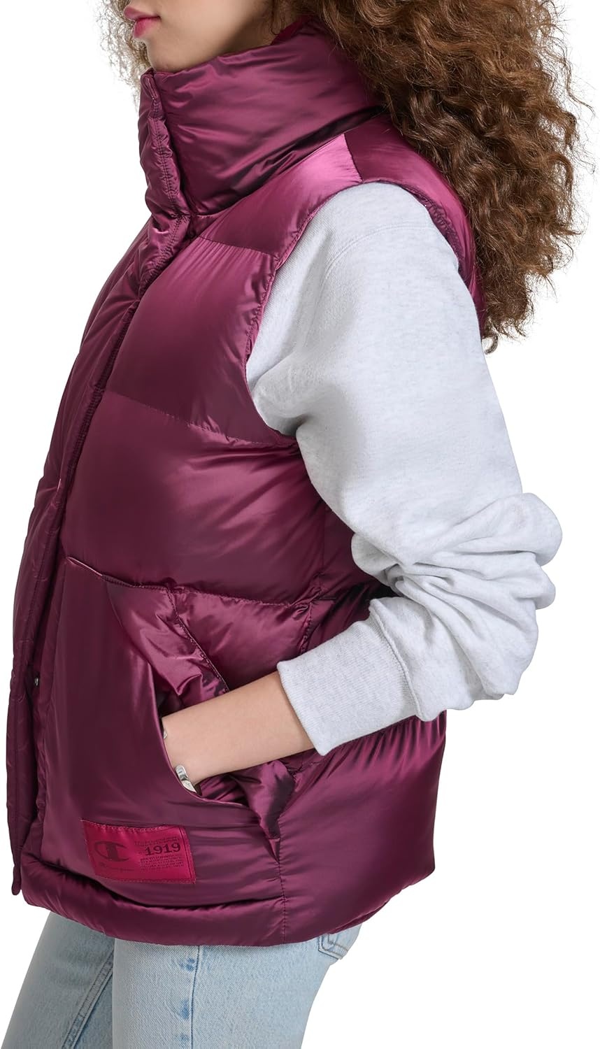 image:imageChampion Womens Satin Quilted Puffer Vest With Stand CollarDark Pink