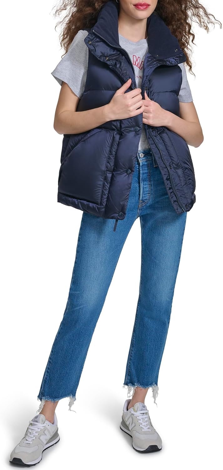 image:imageChampion Womens Satin Quilted Puffer Vest With Stand CollarNavy