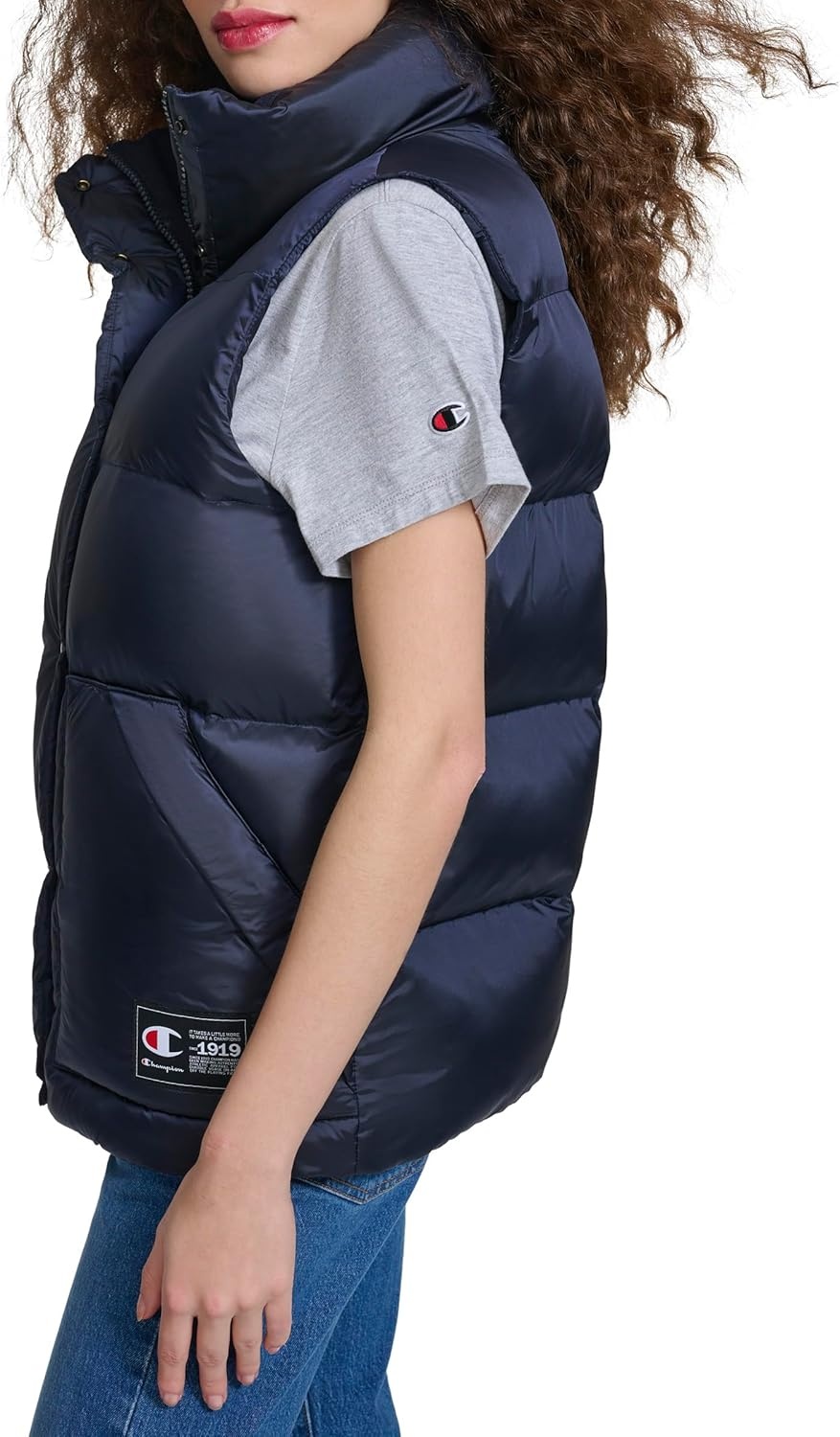 image:imageChampion Womens Satin Quilted Puffer Vest With Stand CollarNavy