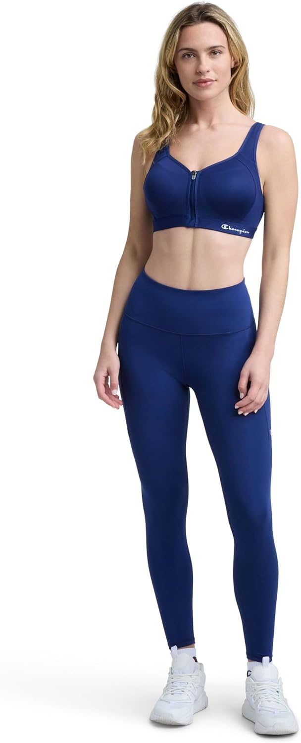 image:imageChampion Womens Sports Bra Motion Control FrontZip HighImpact Maximum Support Breathable MoistureWickingBlue Depths