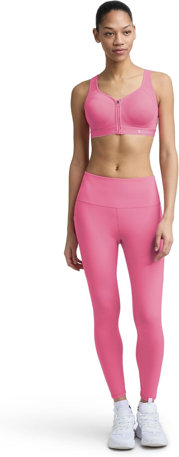 image:imageChampion Womens Sports Bra Motion Control FrontZip HighImpact Maximum Support Breathable MoistureWickingPink Cosmos