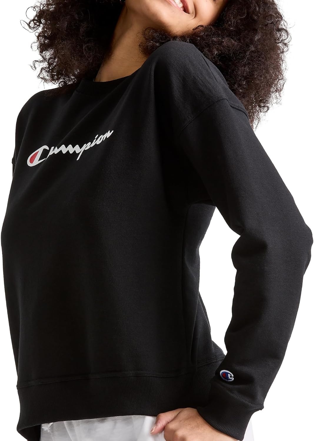 image:imageChampion Womens Sweatshirt Fleece Crewneck Sweatshirt Warm Sweatshirt for Women Plus Size AvailableBlack Classic Script Logo