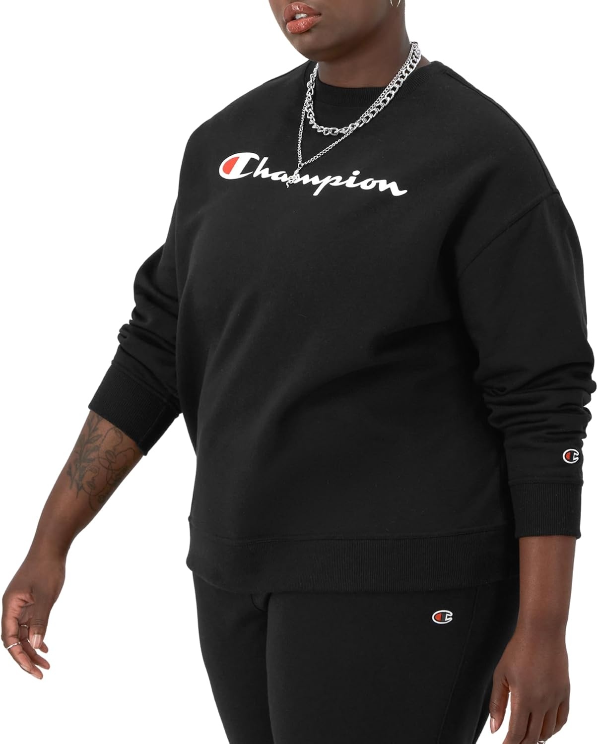 image:imageChampion Womens Sweatshirt Fleece Crewneck Sweatshirt Warm Sweatshirt for Women Plus Size AvailableBlack Classic Script Logo