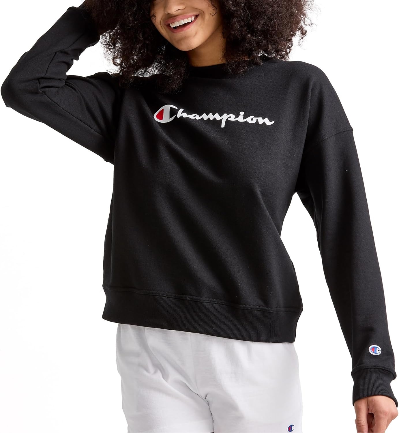 image:imageChampion Womens Sweatshirt Fleece Crewneck Sweatshirt Warm Sweatshirt for Women Plus Size AvailableBlack Classic Script Logo