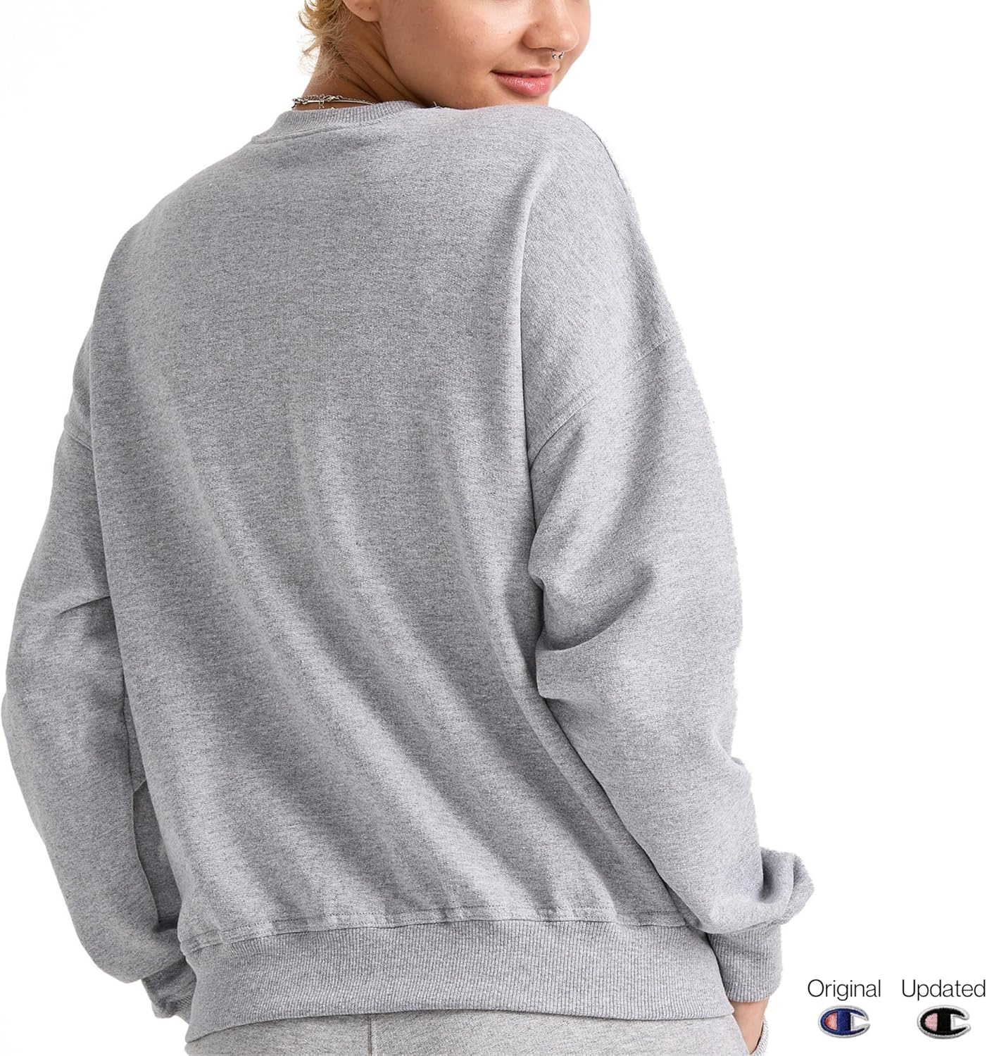 image:imageChampion Womens Sweatshirt Fleece Crewneck Sweatshirt Warm Sweatshirt for Women Plus Size AvailableOxford Gray Classic Script Logo