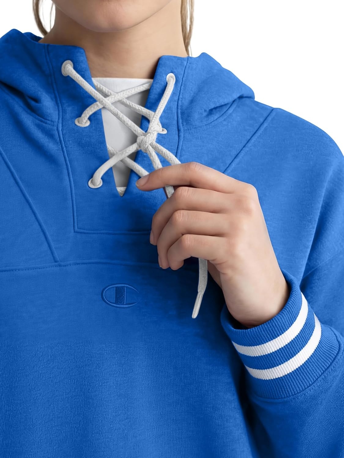image:imageChampion Womens Tackle Front Lace Pullover Hoodie Loose Fit French TerryNebulas Blue