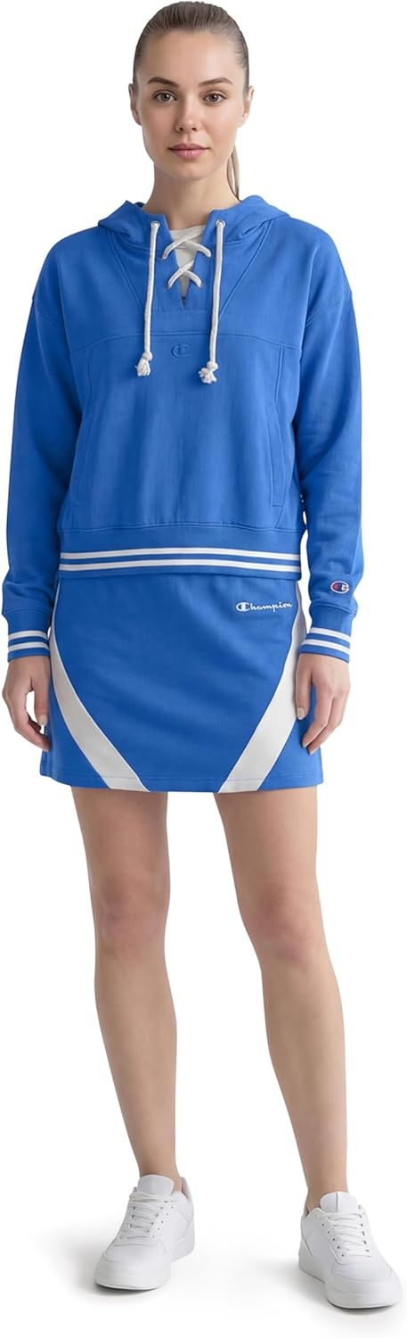 image:imageChampion Womens Tackle Front Lace Pullover Hoodie Loose Fit French TerryNebulas Blue