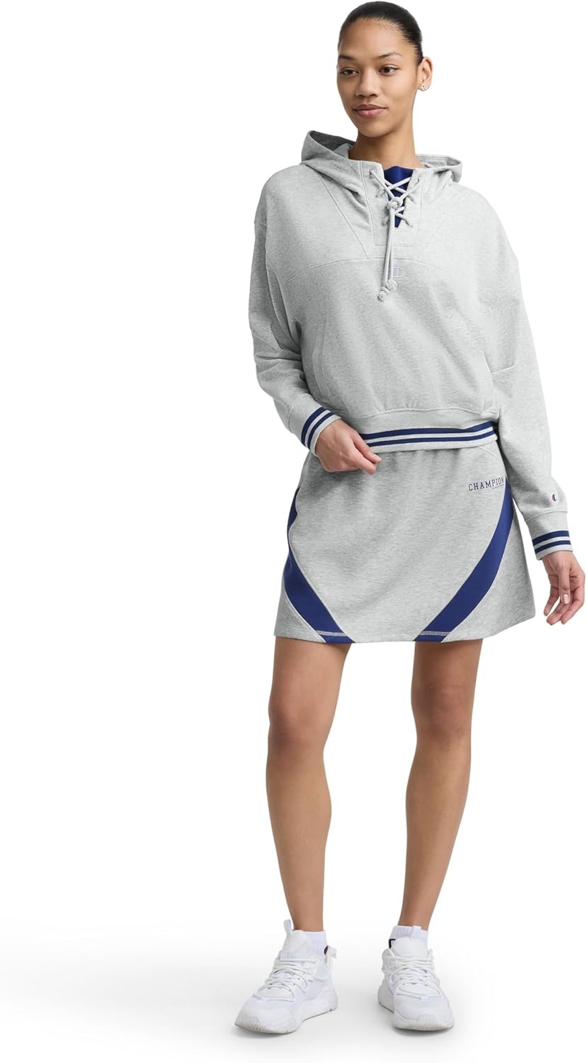 image:imageChampion Womens Tackle Front Lace Pullover Hoodie Loose Fit French TerryOxford Gray Heather